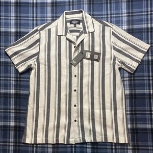 Eighty Eight Men's Short Sleeve Button Up Shirt Size Medium White/Black NWT‎